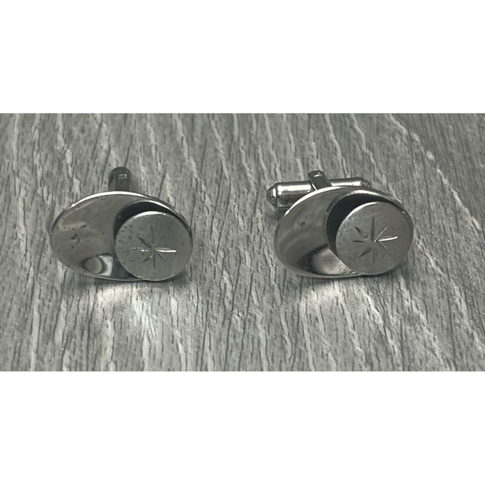 Vintage Hickok USA Sterling Silver Starburst Oval Men's Cufflinks 7.3g